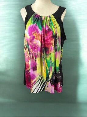 Worthington Multicolor Floral-Print Top - Black, Pink, Green, Yellow